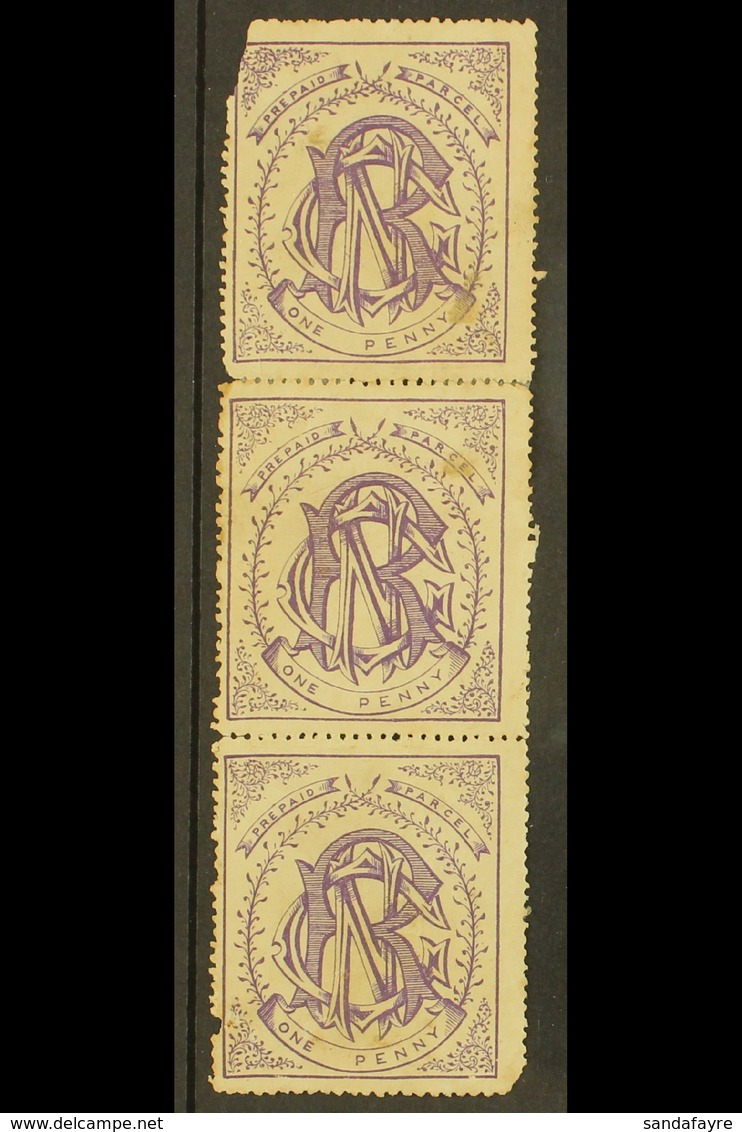 NATAL NATAL GOVERNMENT RAILWAY 1880 1d Violet Unused Vertical Strip Of Three (top Pair Reattached), Faults As Usual, Ver - Non Classificati