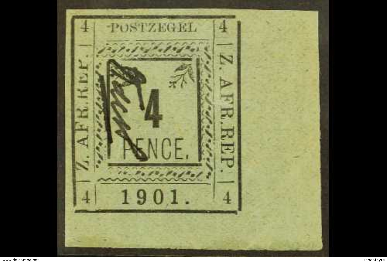 TRANSVAAL PIETERBURG 1901 4d Black / Blue Imperf With LEFT SPRAY INVERTED (Second Printing, R.4/6), SG 12 Constant Varie - Non Classificati