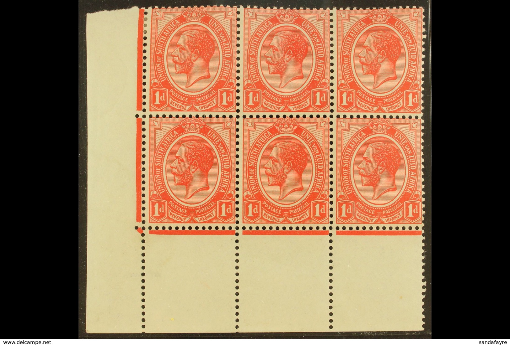 1913-24 1d Rose-red, Plate 1b Lower Left Corner Block Of 6 (no Control Number), Reversed Perf, SG 3, Very Fine Mint, Hin - Non Classificati