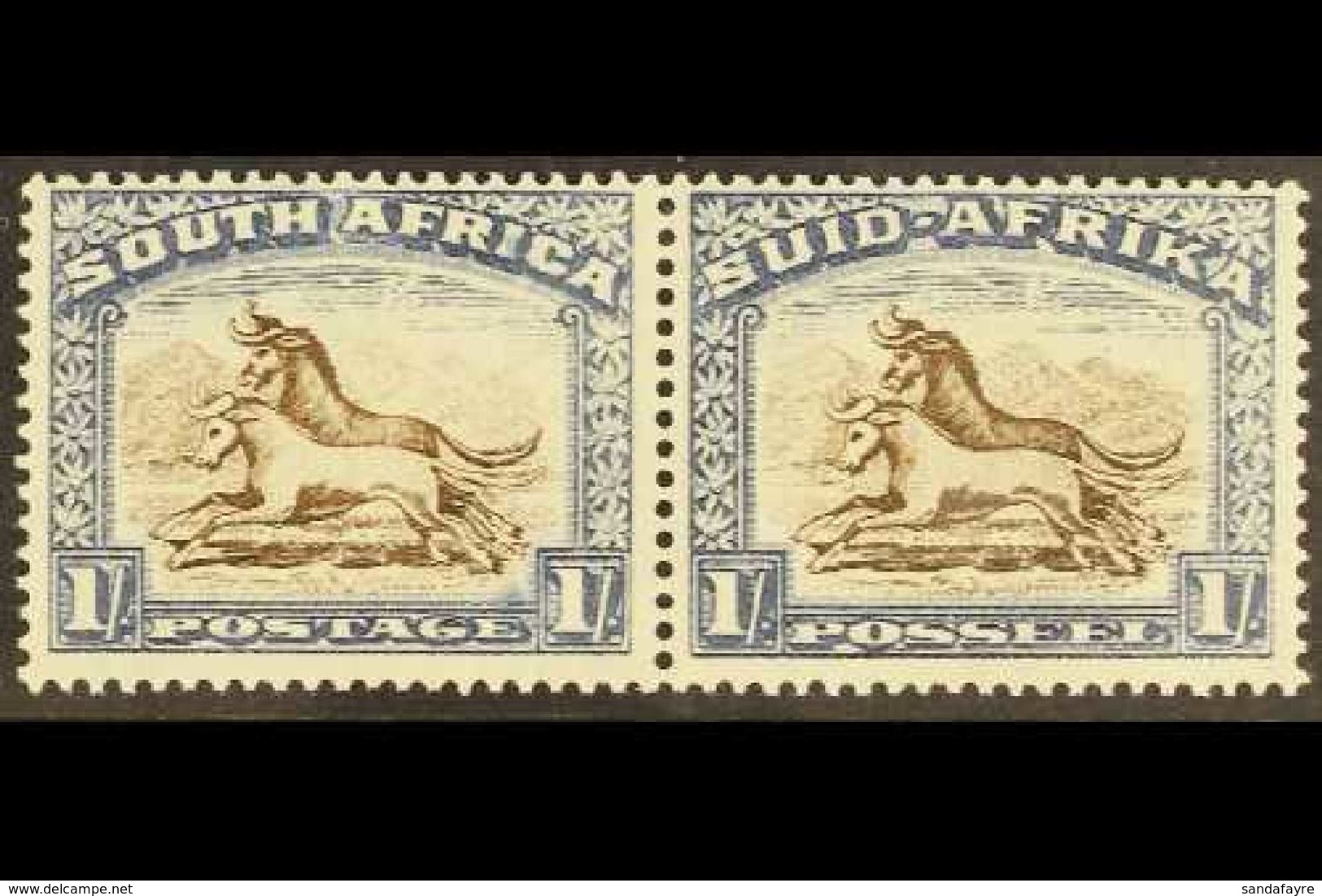 1933-48 1s Brown And Chalky Blue With WEAK SHADING ON MOUNTAIN Variety On The English Stamp, SG 62 Var, Never Hinged Min - Non Classificati