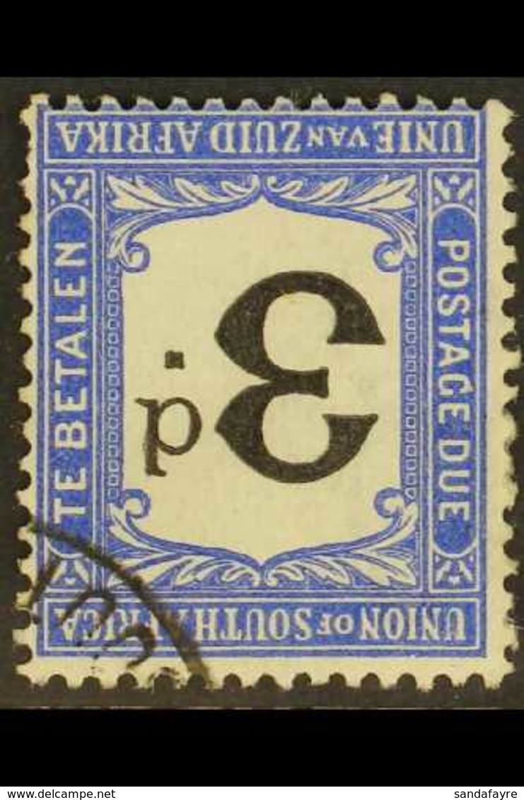 POSTAGE DUE 1914-22 3d Black And Bright Blue With WATERMARK INVERTED Variety, SG D4w, Fine Used. For More Images, Please - Ohne Zuordnung