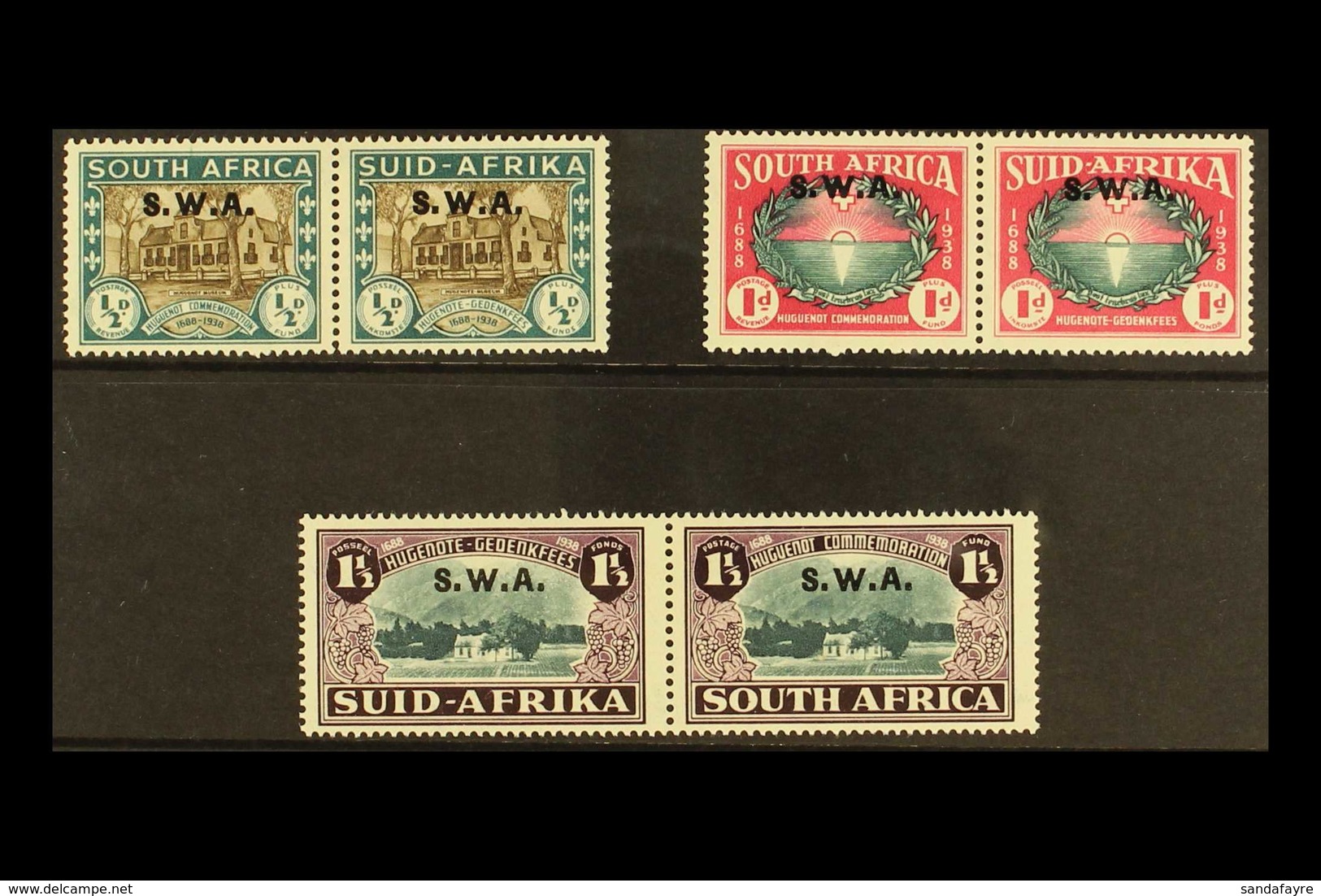 1939 Huguenot Landing Complete Set, SG 111/113, Never Hinged Mint Horizontal Pairs. (3 Pairs) For More Images, Please Vi - South West Africa (1923-1990)