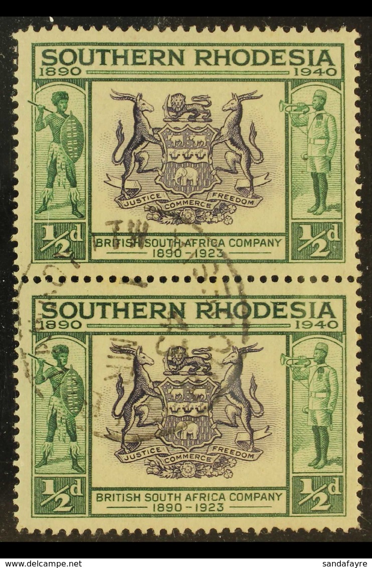 POSTMARK "BULAWAOY ITW" Relief Cancel (skeleton) With Inverted Date, Struck On 1940 ½d Golden Jubilee Pair, SG 53, Light - Southern Rhodesia (...-1964)