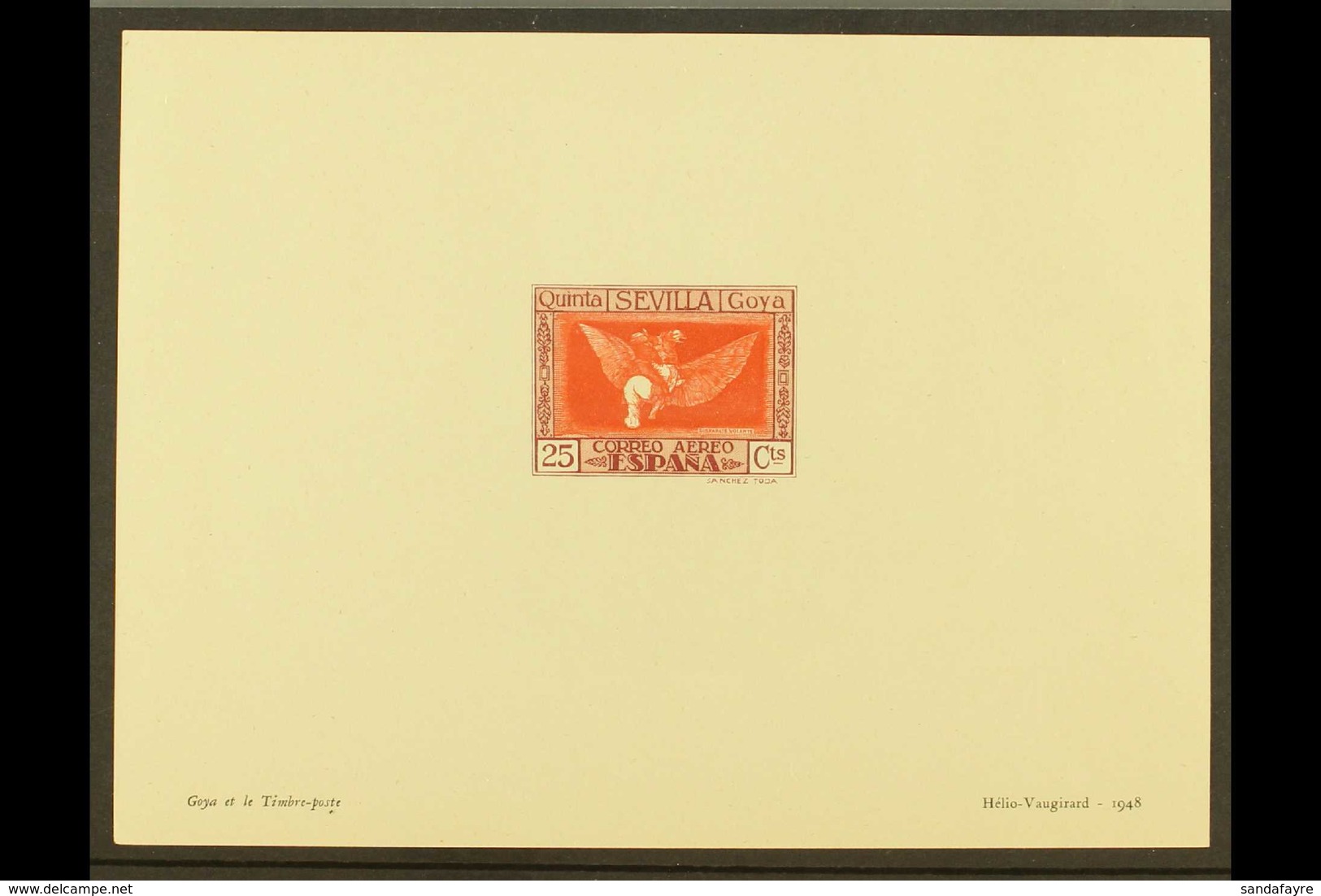 1948 HELIO-VAUGIRARD DIE PROOF Of The 1930 25c Scarlet And Claret Goya Air Issue, As SG 575, Approx Size 155 X 115mm, In - Sonstige & Ohne Zuordnung