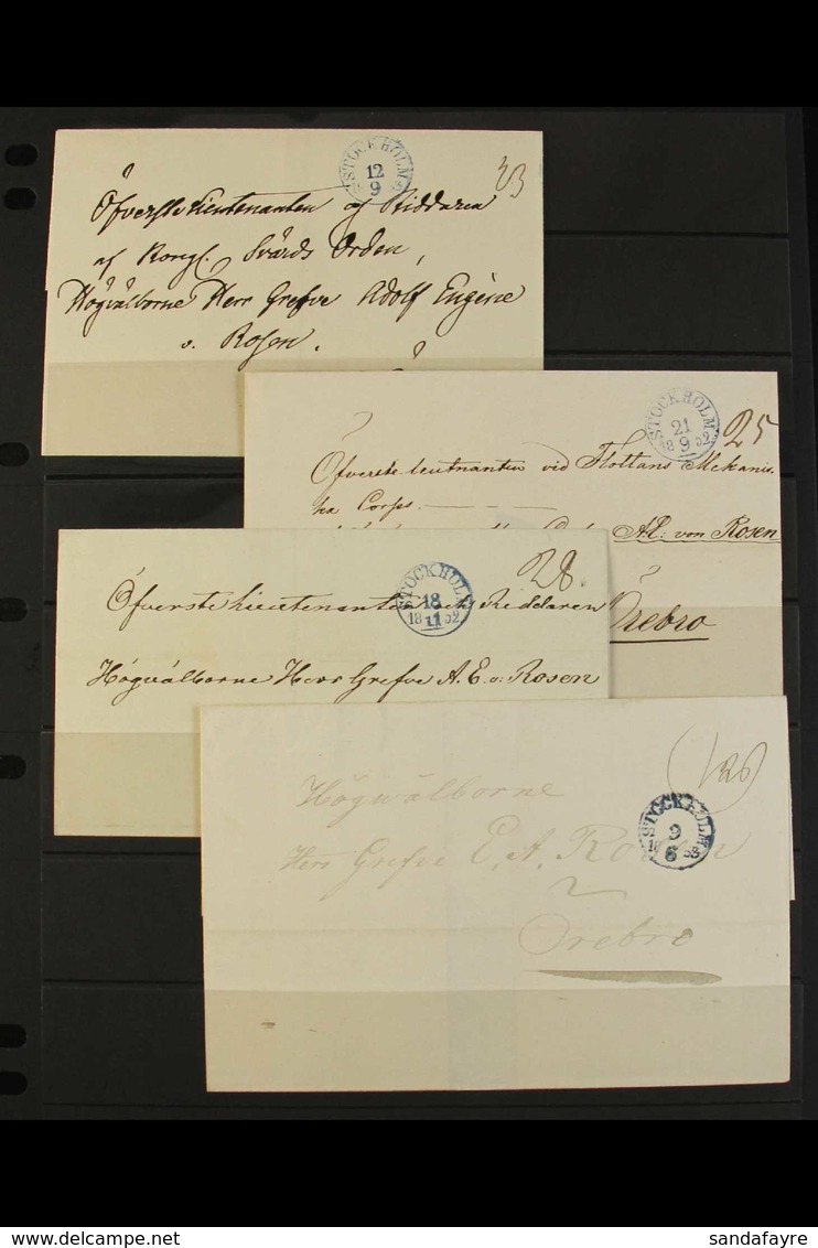1852-3 PRE-STAMP Covers Group, Each Postmarked STOCKHOLM In Blue And Addressed To OREBRO. Clean & Fine (4 Covers). For M - Other & Unclassified