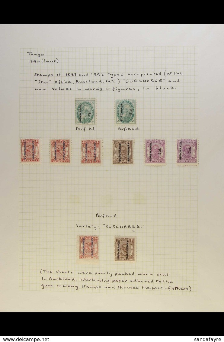 1894-9 KING GEORGE II MINT COLLECTION Written Up On Album Pages, Includes 1894 Surcharged Set With Shade & 2½d Perf.12x1 - Tonga (...-1970)