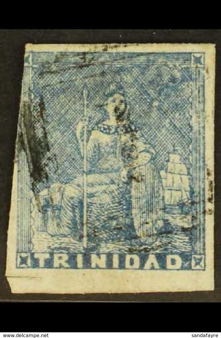 1852-53 1d Blue Litho Britannia On Cartridge Paper, SG 14, Attractive With 3½ Good To Large Margins (scissor Cut In Lowe - Trindad & Tobago (...-1961)