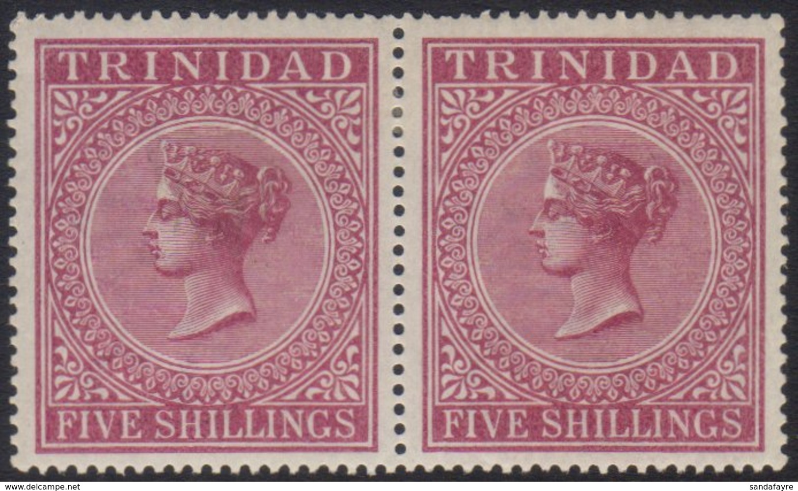 1883-94 5s Maroon, Wmk Crown CC, Perf.14, In A Pair, SG 113, Very Fine Mint. For More Images, Please Visit Http://www.sa - Trindad & Tobago (...-1961)