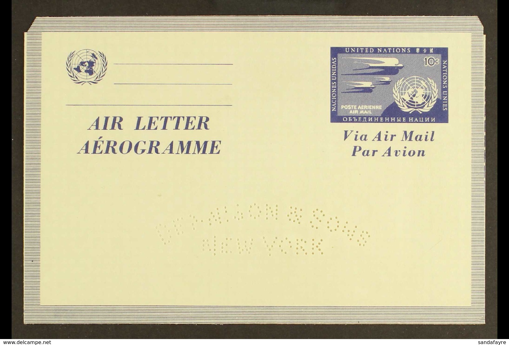 NEW YORK 1954 10c Royal Blue Air Letter, Scott UC2, Very Fine Unused, Perforated "DENNISON & SONS NEW YORK", With A Gain - Altri & Non Classificati