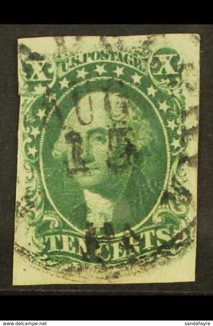 1855 10c Green Type I IMPERF, Scott 13, Fine Used With 4 Close To Huge Margins & Full Cds Cancel For More Images, Please - Other & Unclassified