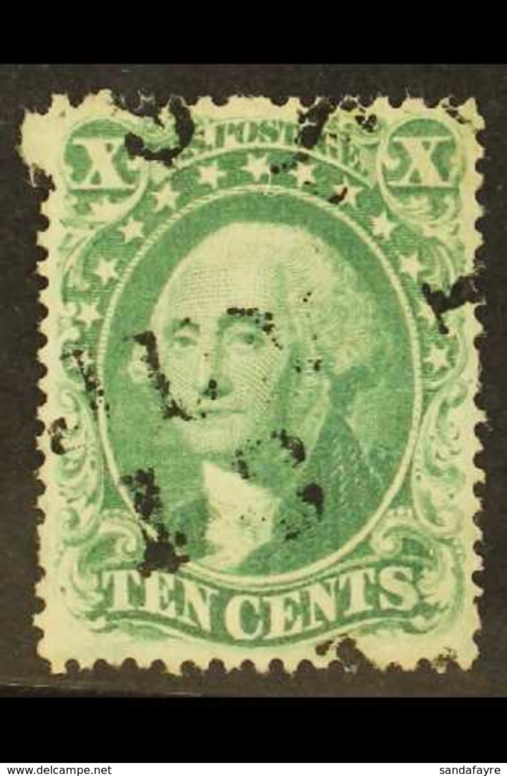 1857-61 10c Green Washington, Type II SG 36, Scott 32, Very Fine Cds Used, Showing Blind Staggered Perfs At Upper Left,  - Altri & Non Classificati
