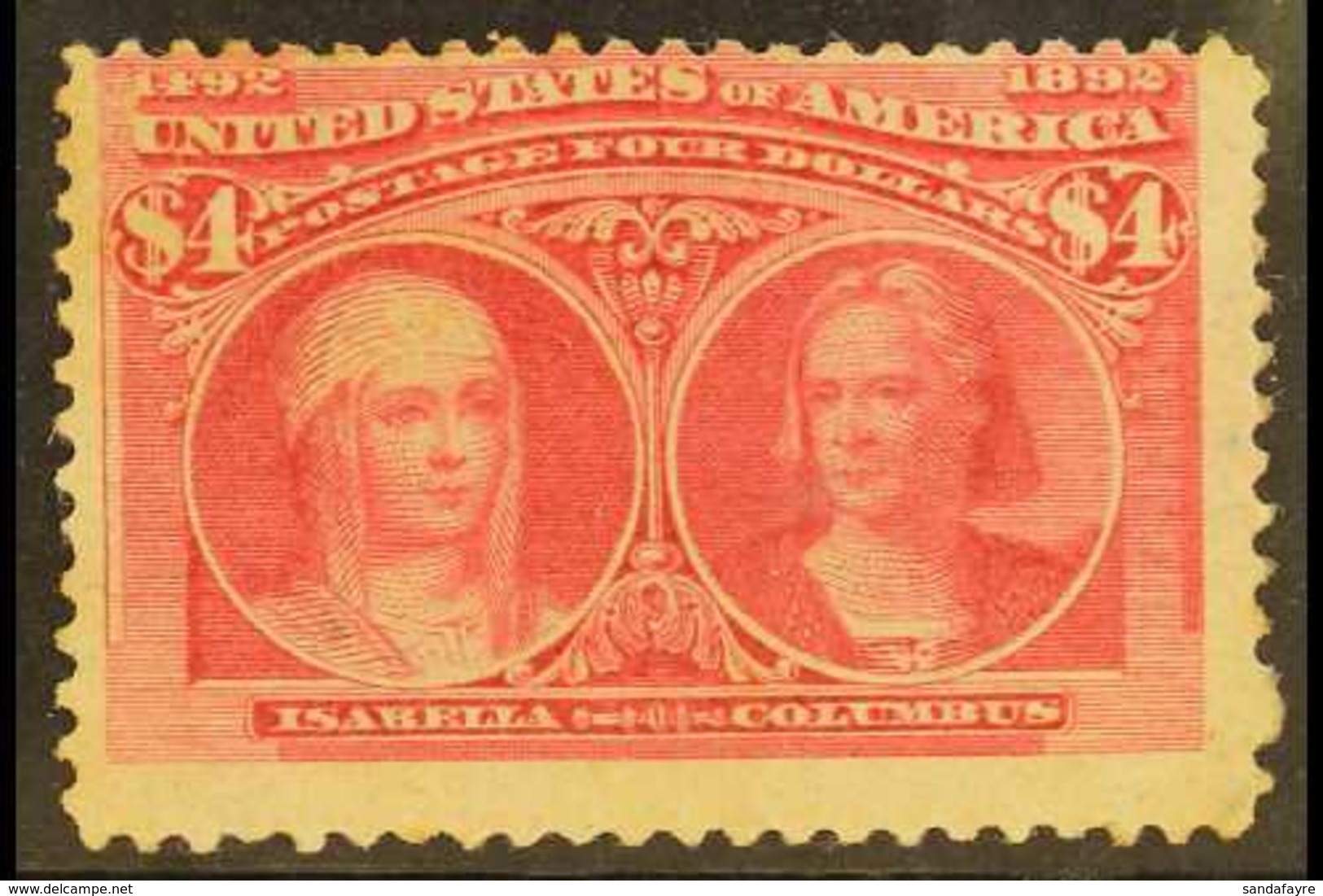 1893 $4 Rose-carmine, Columbian Expo, Scott 244a, Mint, Regummed. For More Images, Please Visit Http://www.sandafayre.co - Other & Unclassified