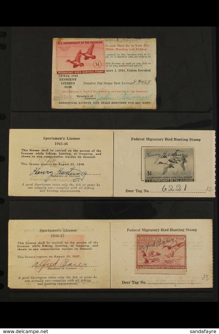 HUNTING PERMIT LICENCES 1943-98 Hunting Permit Stamps Affixed To Original LICENCES, All Different, Six Date Between 1943 - Other & Unclassified
