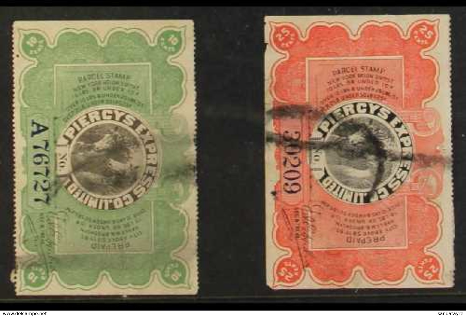 LOCAL POST Piercy's Express Co. 10c And 25c Parcel Stamps, Used, Small Faults. (2 Stamps) For More Images, Please Visit  - Altri & Non Classificati