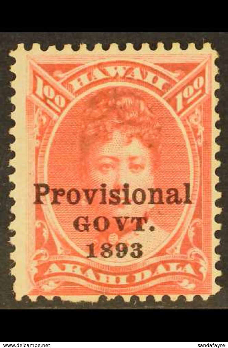 HAWAII 1893 $1 Rose Red "Provisional Govt." Overprint In Black, Scott 73, Fine Mint, Centred To Lower Right, Fresh.   Fo - Altri & Non Classificati