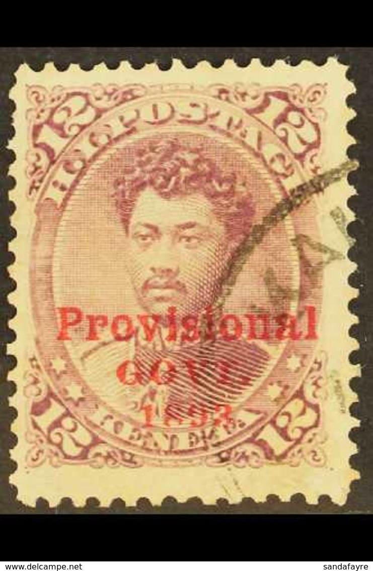 HAWAII 1893 12c Red Lilac "Provisional Govt." Overprint In Red, Scott 63, Fine Cds Used, One Slightly Short Perf At Top  - Other & Unclassified