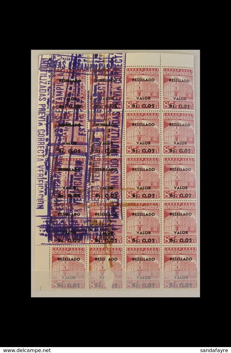 1965 "CORRECTION BLOCK" - DISPLAY ITEM 1965 5b On 8c Claret Air With "Resellado" Opt, SG 1856, A Faulty Mint Corner Bloc - Venezuela