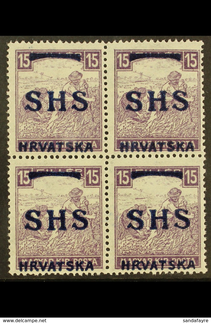 1918 ISSUES FOR CROATIA. 15f Violet Harvester With White Figures Of Value (Michel 63, SG 60), Fine Mint (two Stamps Neve - Other & Unclassified