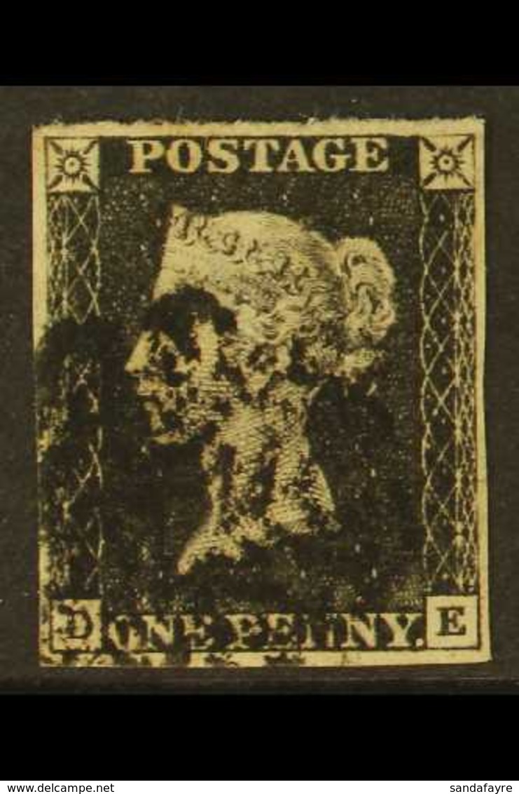 1840 1d Black, Plate 7, SG 2, Check Letters "D - E", Used With 4 Large Margins, Black Maltese Cross Cancellation. An Att - Unclassified