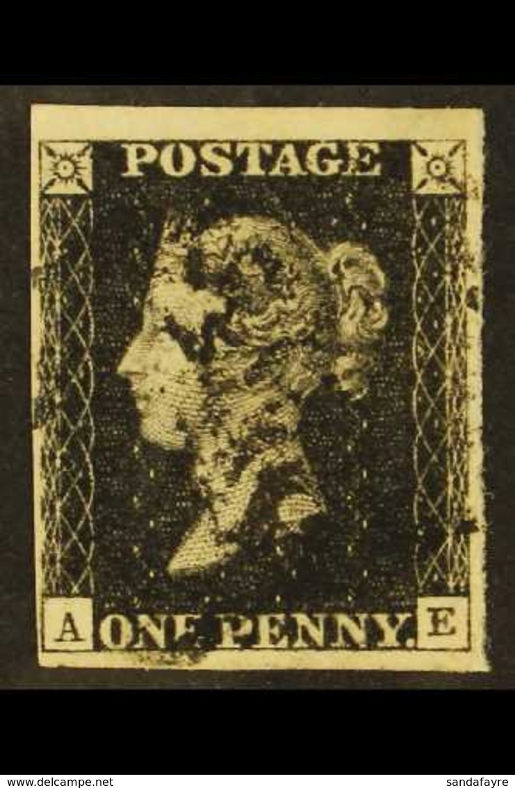 1840 1d Black 'AE' Plate 5, SG 2, Used With 4 Margins & Black MC Cancellation. For More Images, Please Visit Http://www. - Non Classés