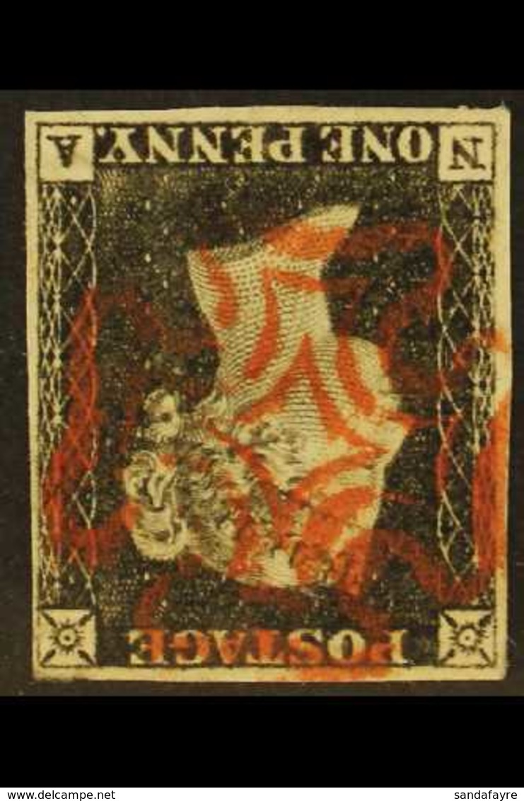 1840 1d Black 'NA' Plate 1a With WATERMARK INVERTED, SG 2Wi, Used With 4 Margins & Lovely Upright Near- Complete Red MC  - Non Classificati