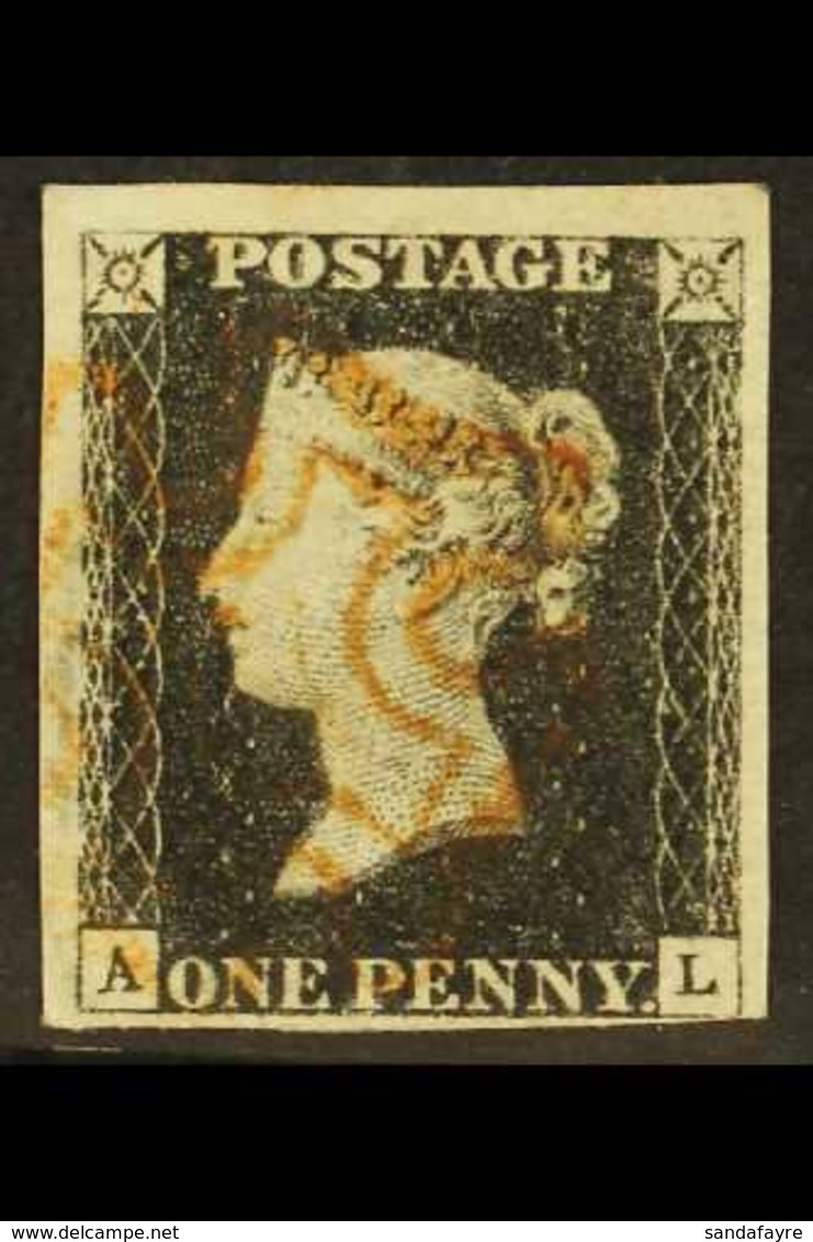 1840 1d Black 'AL' Plate 2, SG 2, Used With Good To Huge Margins Just Touching One Corner With Neat Red MC Cancellation. - Unclassified