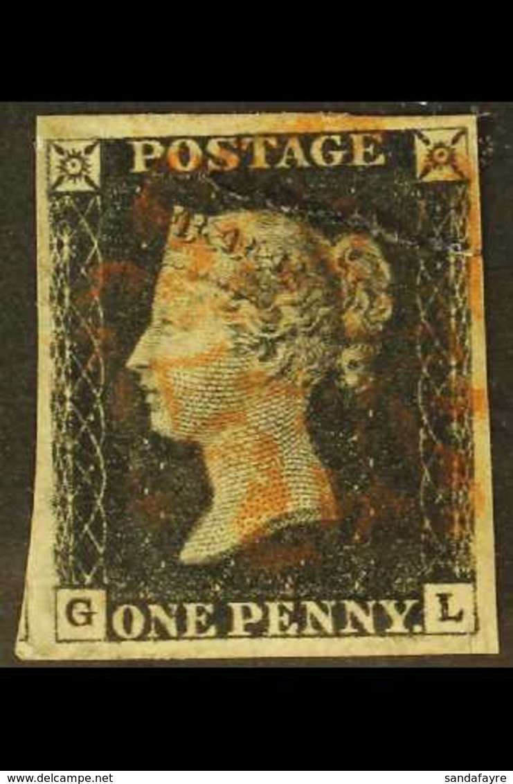 1840 1d Black, SG 2, Check Letters "G - L", 4 Margins, Used With Red Maltese Cross Cancel & Large Repair To Upper Third  - Non Classificati