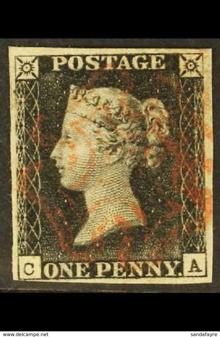 1840 1d Black 'CA' Plate 5, SG 2, Used With Light Neat Maltese Cross Cancel In Red, Four Margins (very Close Just Touchi - Unclassified