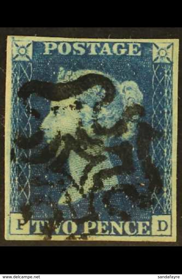 1840 2d Deep Full Blue 'PD' Plate 2, SG 4, Used With 4 Margins & Black MC Cancellation. For More Images, Please Visit Ht - Altri & Non Classificati