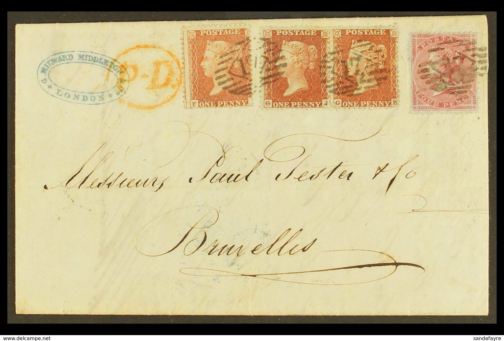 1855 (5th Dec). A Beautiful Franking Of The 1854-57 P14 1d Red Brown (SG 29) X3 (a Single & A Pair) & An 1855-57 4d Carm - Other & Unclassified