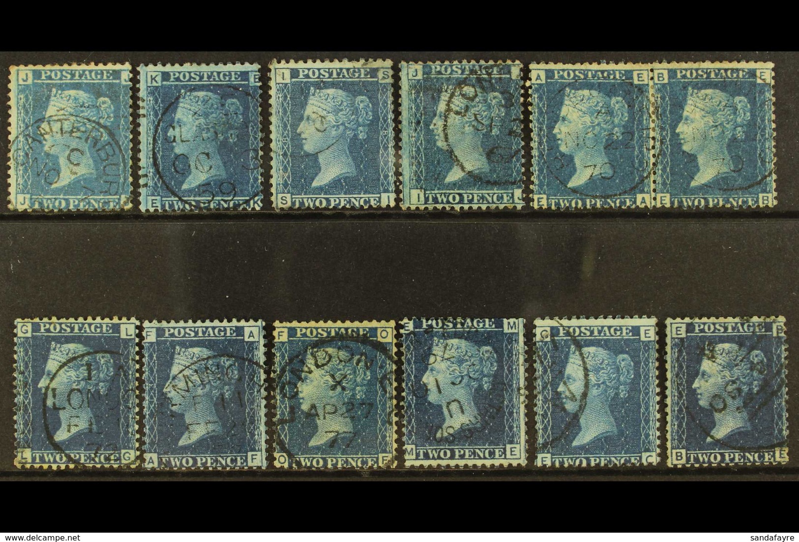 1858-76 2d Blue, Watermark Large Crown, Perf 14, SG 45, An Attractive  Fine Used Group Each With Neat Cds Cancellation,  - Altri & Non Classificati