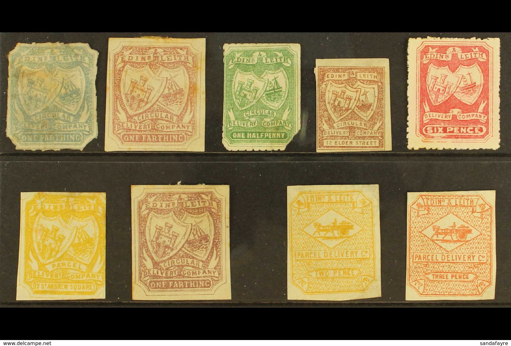 1865-66 DELIVERY STAMPS. A Selection Of Edinburgh & Leith Circular / Parcel Delivery Company Issues Presented On A Stock - Altri & Non Classificati