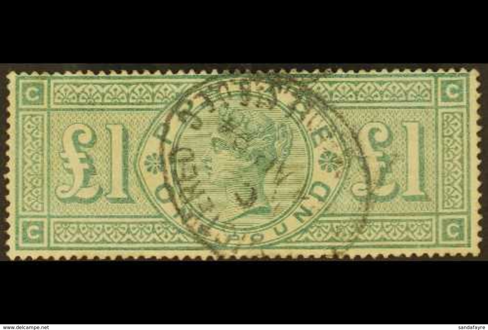 1891 £1 Green, SG 212, Used With Neat Registered Oval Cancellation. Signed Brun. For More Images, Please Visit Http://ww - Altri & Non Classificati