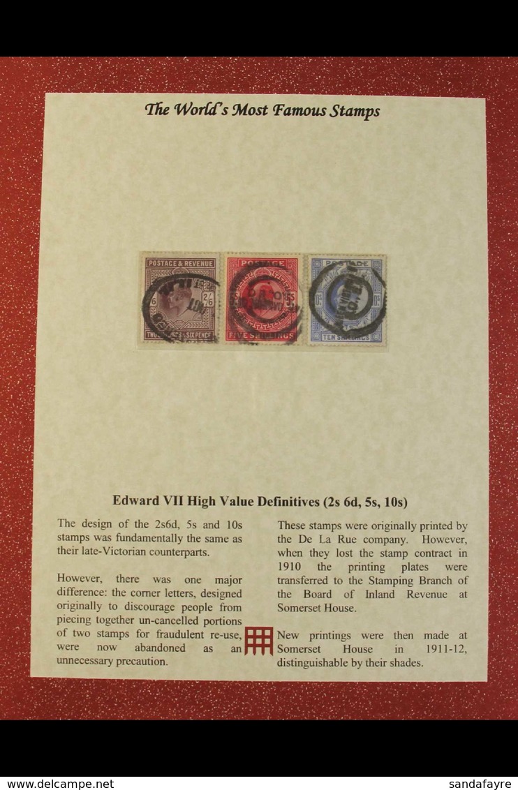 1902-10 2s6d, 5s And 10s KEVII High Values, SG 262-65, Good Used, In A Special Westminster Folder With A Certificate. (3 - Unclassified