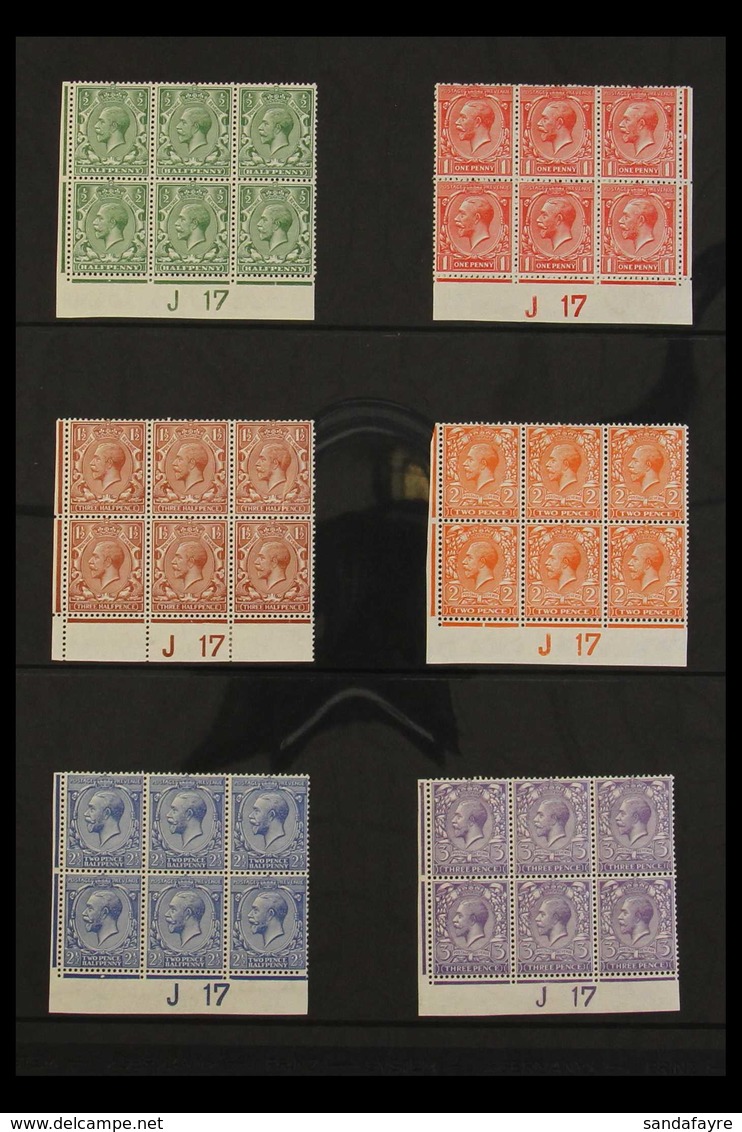 1912-24 Wmk Royal Cypher Set (no 9d Olive), SG 351-395, Never Hinged Mint Corner BLOCKS OF SIX With J17 Control Numbers  - Unclassified