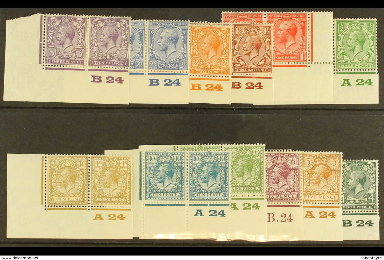 1924-26 Wmk Block Cypher Set Complete, SG 418-29, Never Hinged Mint CONTROL NUMBER CORNER PAIRS, Either A24 Or B24 Contr - Unclassified