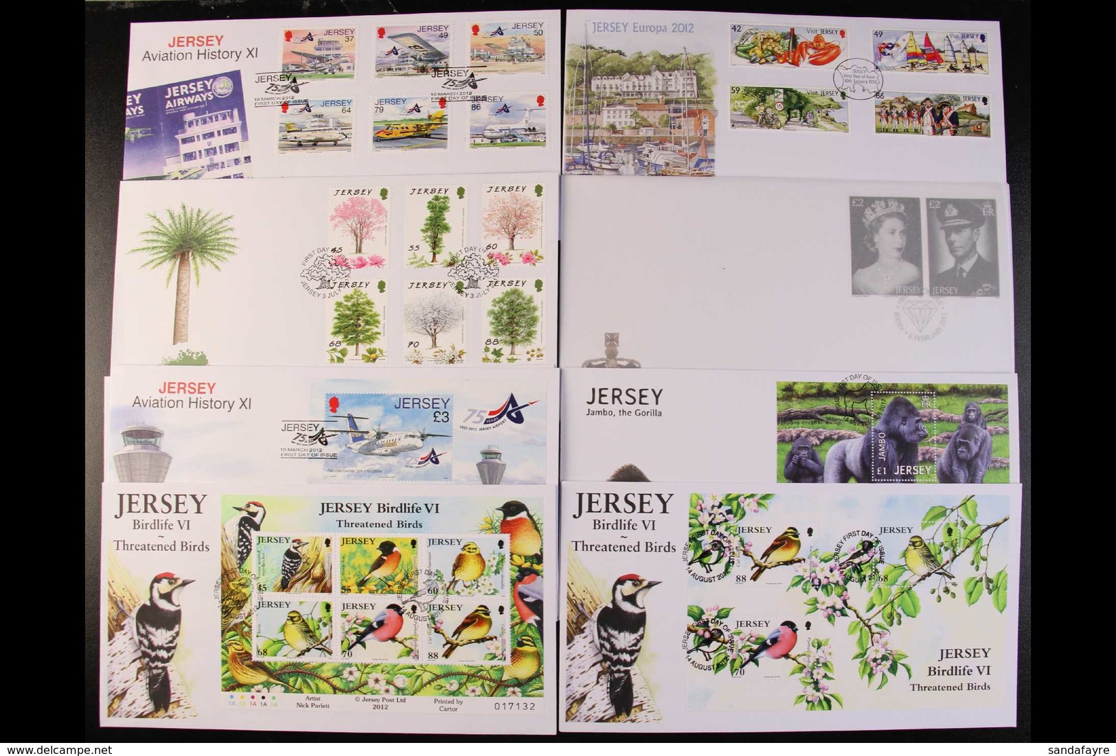 JERSEY 2012 FIRST DAY COVERS. An All Different Collection Of Illustrated Unaddressed Covers Bearing Sets & Miniature She - Autres & Non Classés