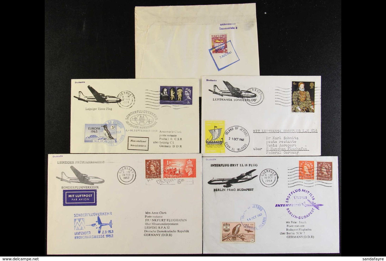 JETHOU 1961-1968 COVERS TO GERMANY All Bearing Jethou (plus GB) Stamps. 4 Covers Are illustrated/cacheted Special Flight - Other & Unclassified