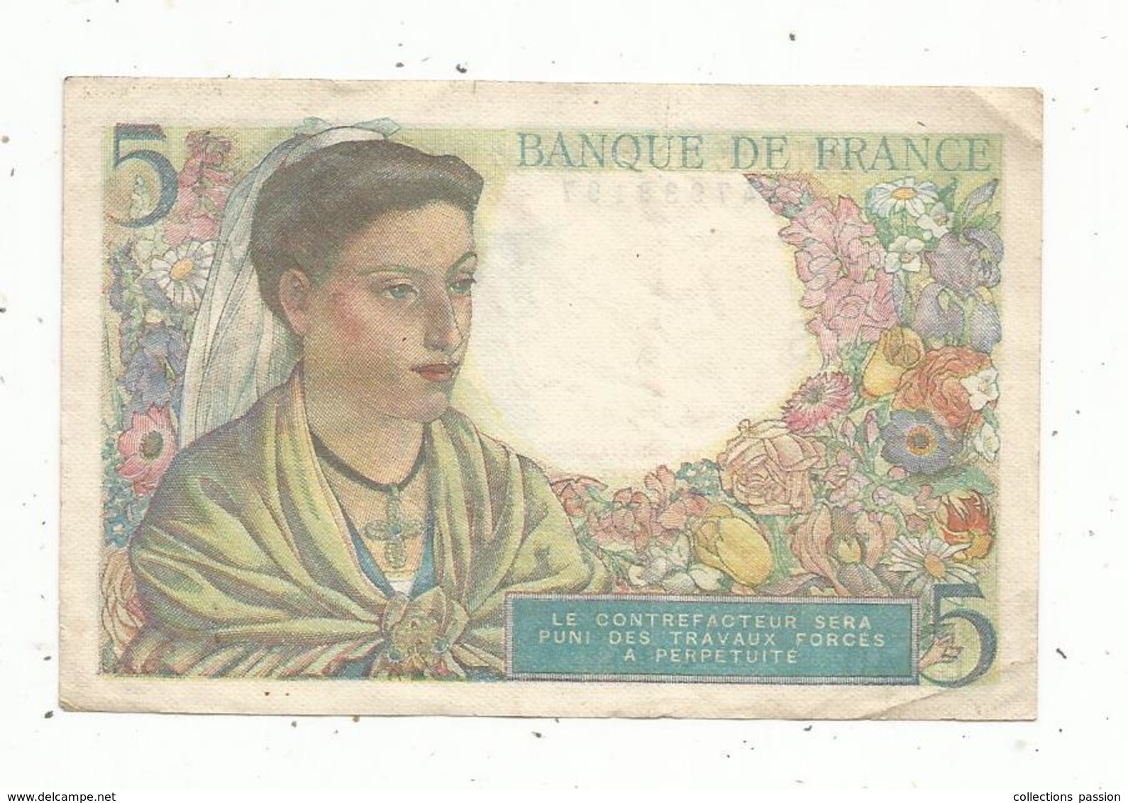 Billet , 5 , Cinq Francs , BERGER , 5-4-1945 , 2 Scans - 5 F 1943-1947 ''Berger''