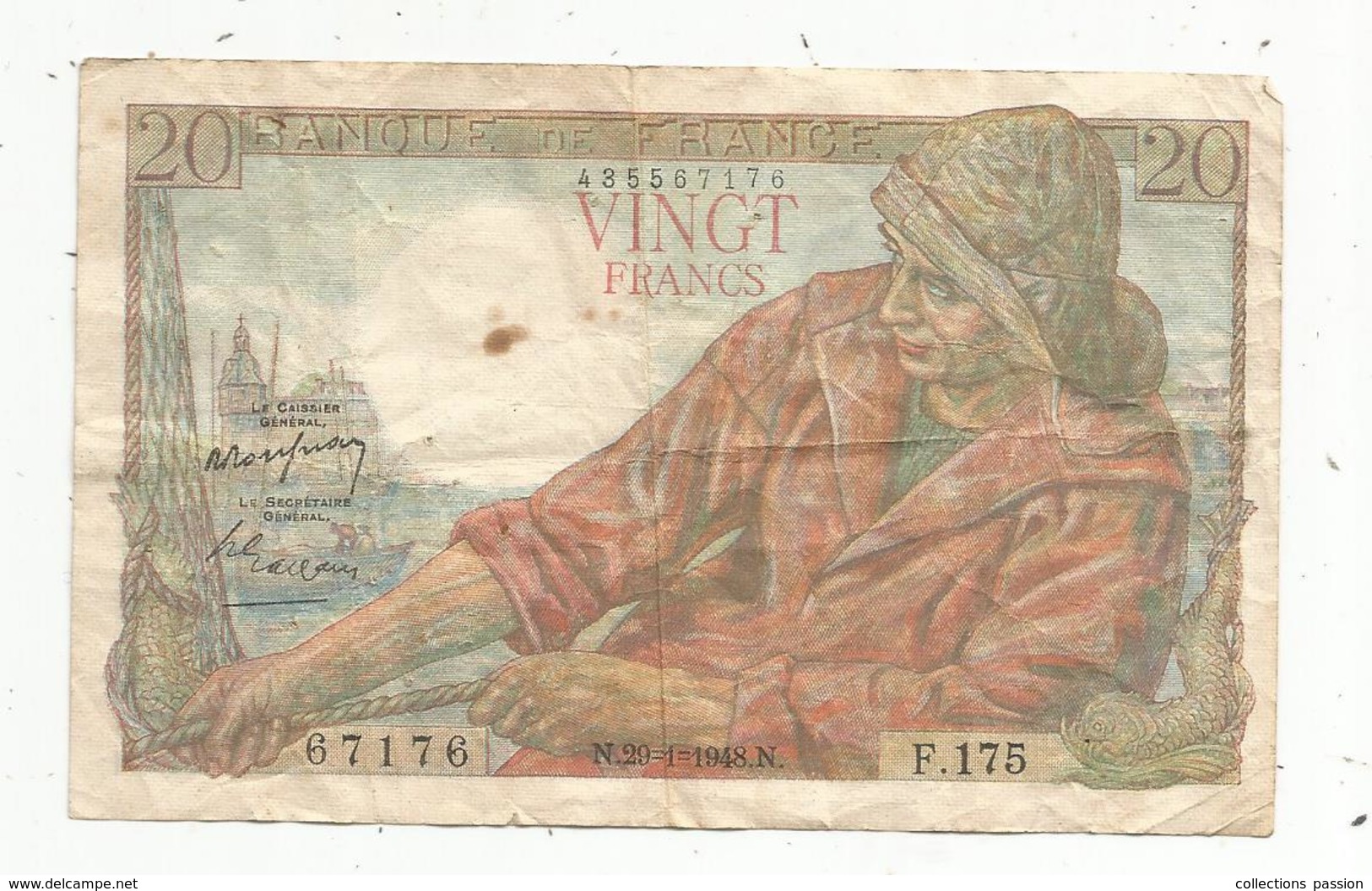 Billet , 20, Vingt Francs , PÊCHEUR , 29-1-1948 , 2 Scans - 20 F 1942-1950 ''Pêcheur''