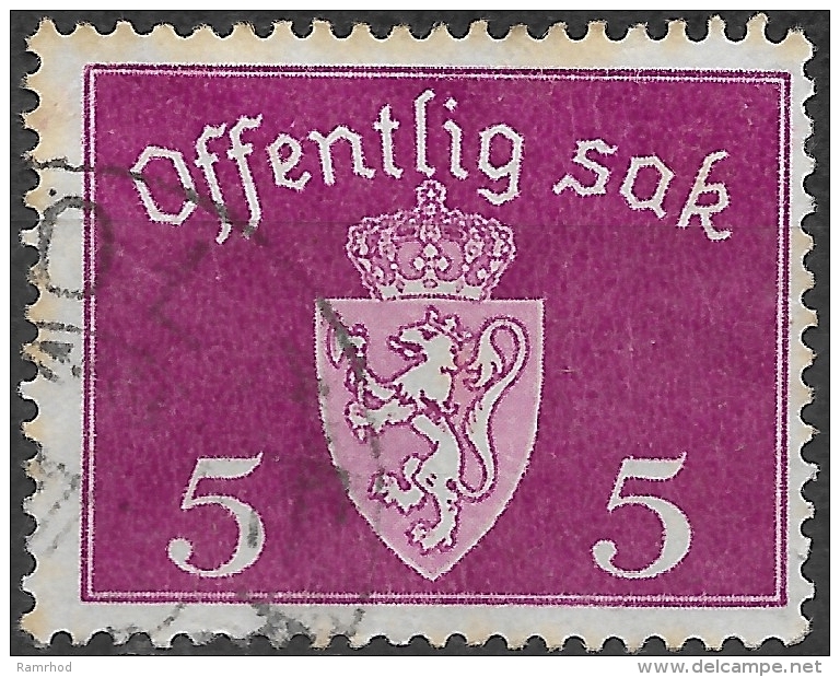 NORWAY 1937 Official - 5ore - Mauve FU - Service