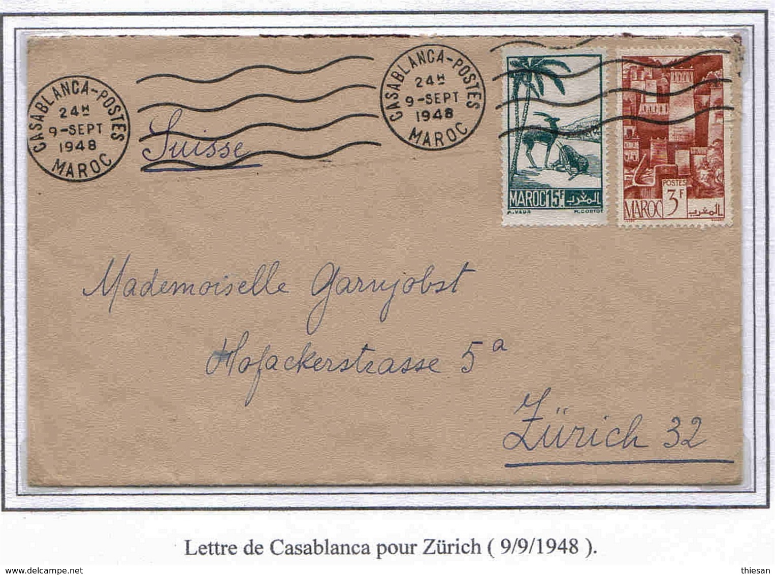 Maroc Suisse Zurich Morocco Lettre Avion Airmail Cover Casablanca 9 9 48 - Briefe U. Dokumente