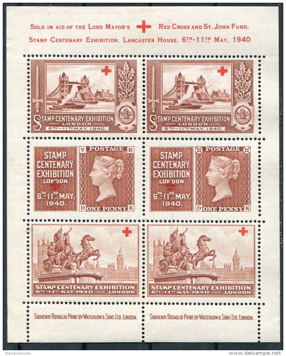 1940 GB Stamp Centenary Exhibition Red Cross Waterlow &amp; Sons Sheetlet. Mounted Mint - Philatelic Exhibitions