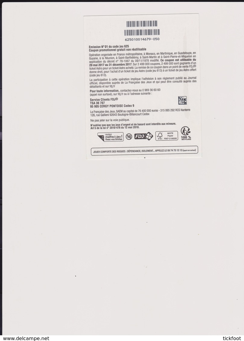 Ticket Billet  FDJ Illiko "ASTRO" Ticket Promotionnel, Non Autorisé à La Vente Emission N°1 Série 625 - Billets De Loterie