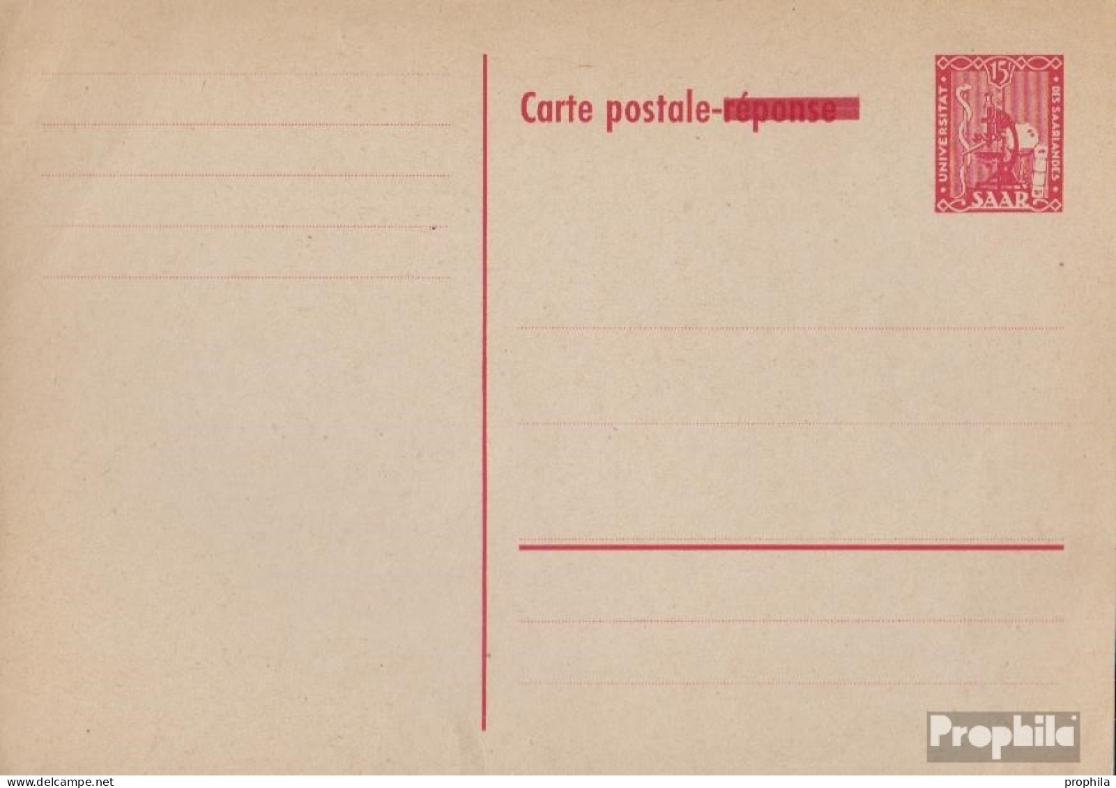 Saarland P38A Amtliche Postkarte Ungebraucht 1954 Aufdruckausgabe - Postal Stationery