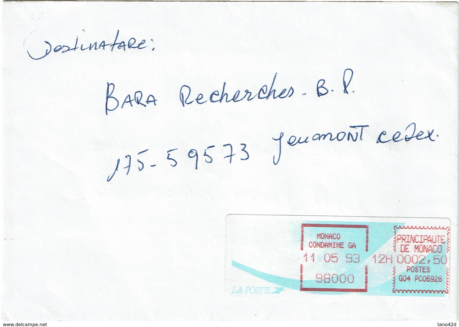 LCA7- VIGNETTE DE DISTRIBUTEUR MONACO CONDAMINE 11/5/1993 - Briefe U. Dokumente