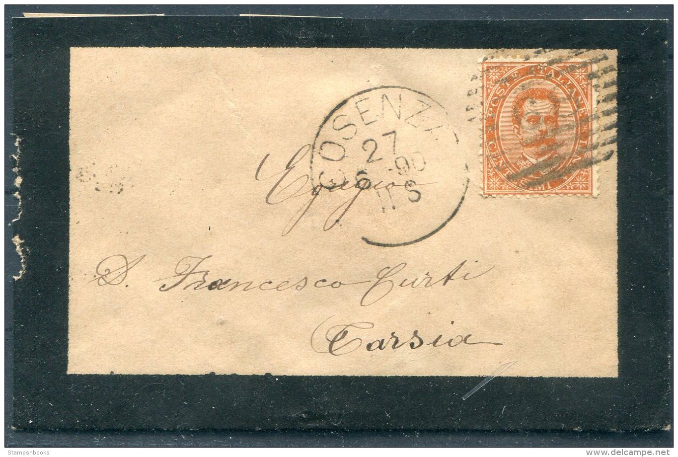 1896 Italy Mourning Cover. Cosenza 68 Numeral - Tarsia - Marcophilia