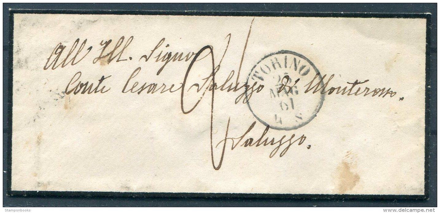 1861 Italy Mourning Cover Torino - Saluzzo. Taxed 2 - Other & Unclassified