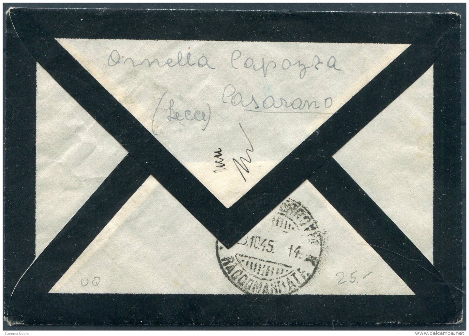 1945 Italy Lecce - Milano Provisionals Espresso Special Delivery Mourning Cover - Marcophilia