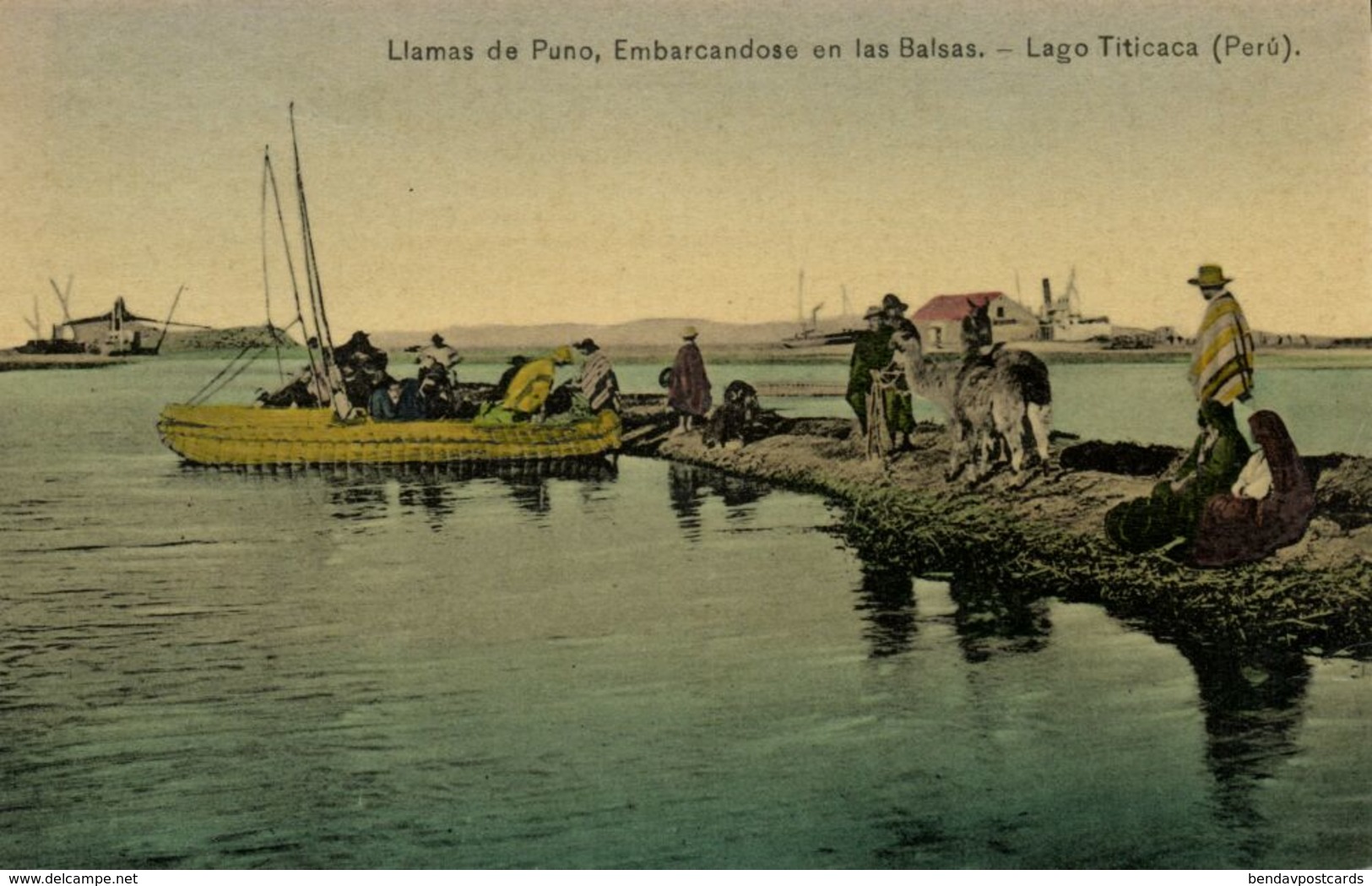 Peru, Lago Titicaca, Llamas De Puno, Embarcandose En Las Balsas (1910s) Postcard - Perú